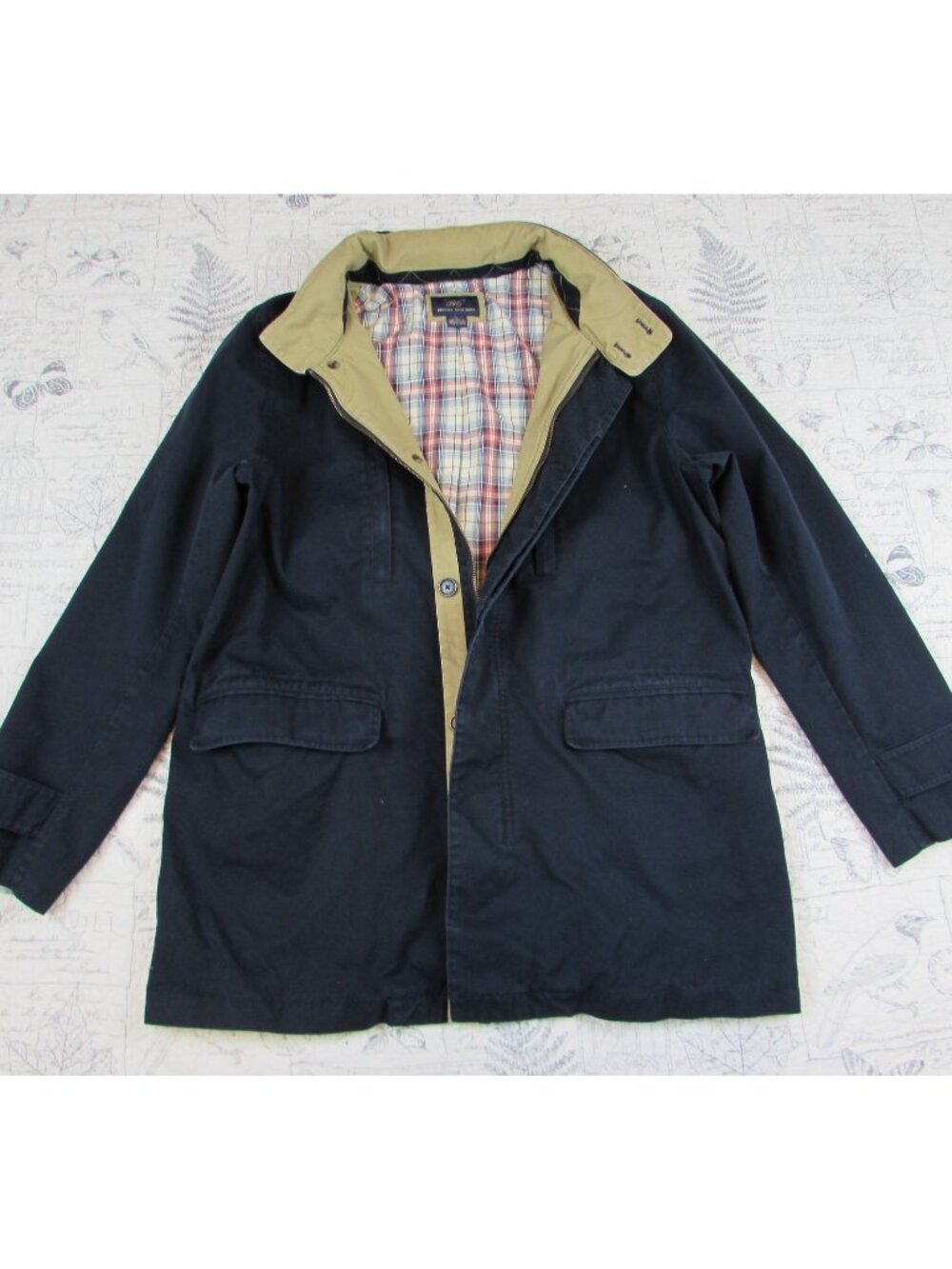 EUC Brooks Brothers 346 Mens Navy Blue Casual Jacket  stow away Hood Cotton L
